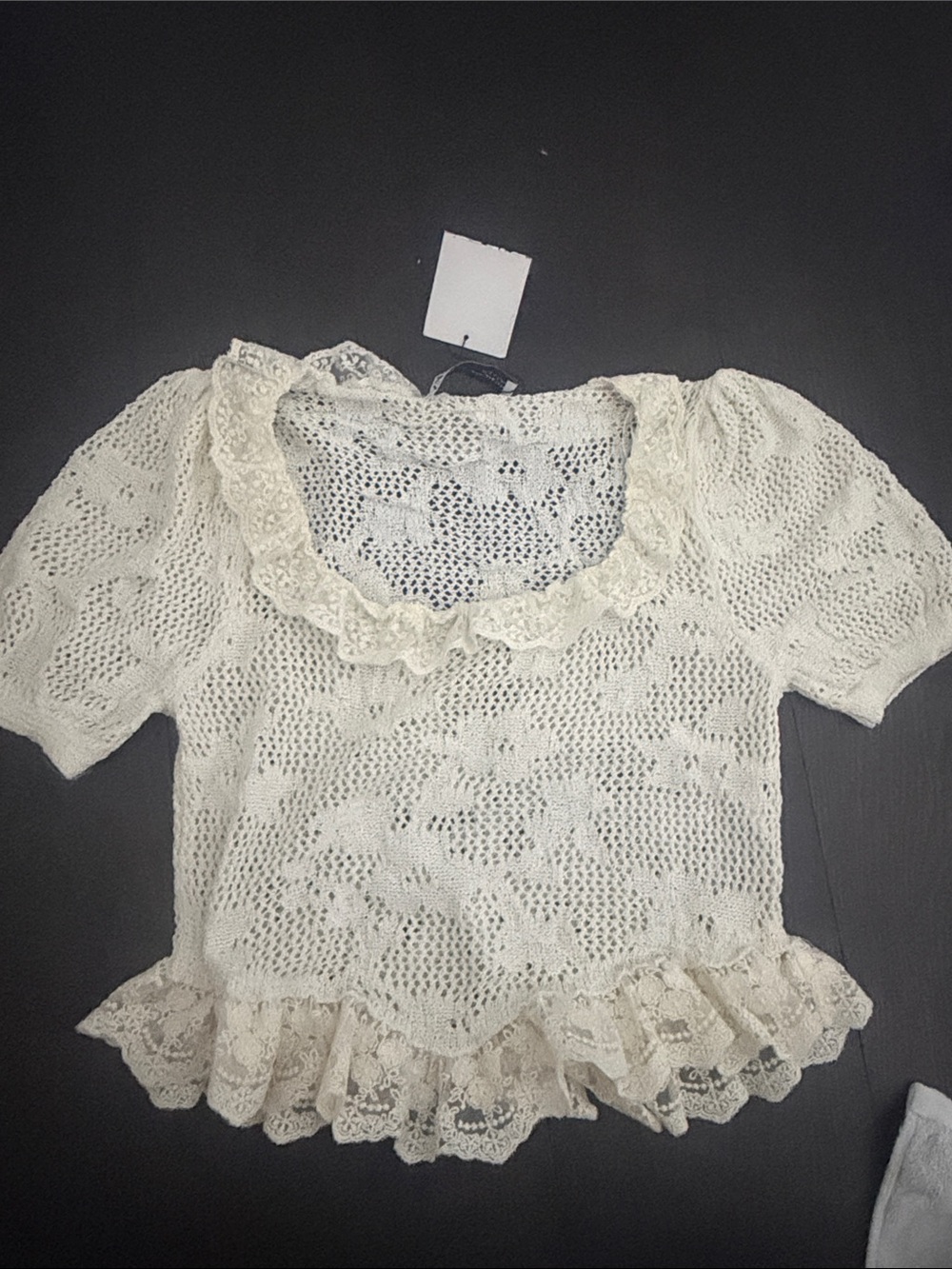 Zara Cream Lace-Trim Knit Blouse